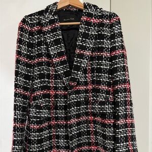 Massimo Dutti Black and Red Checkered Coat
